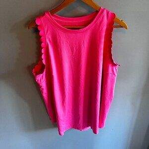 Crown & Ivy Sleeveless Athletic Tank Top Pink Barbiecore Scalloped Edges XXL